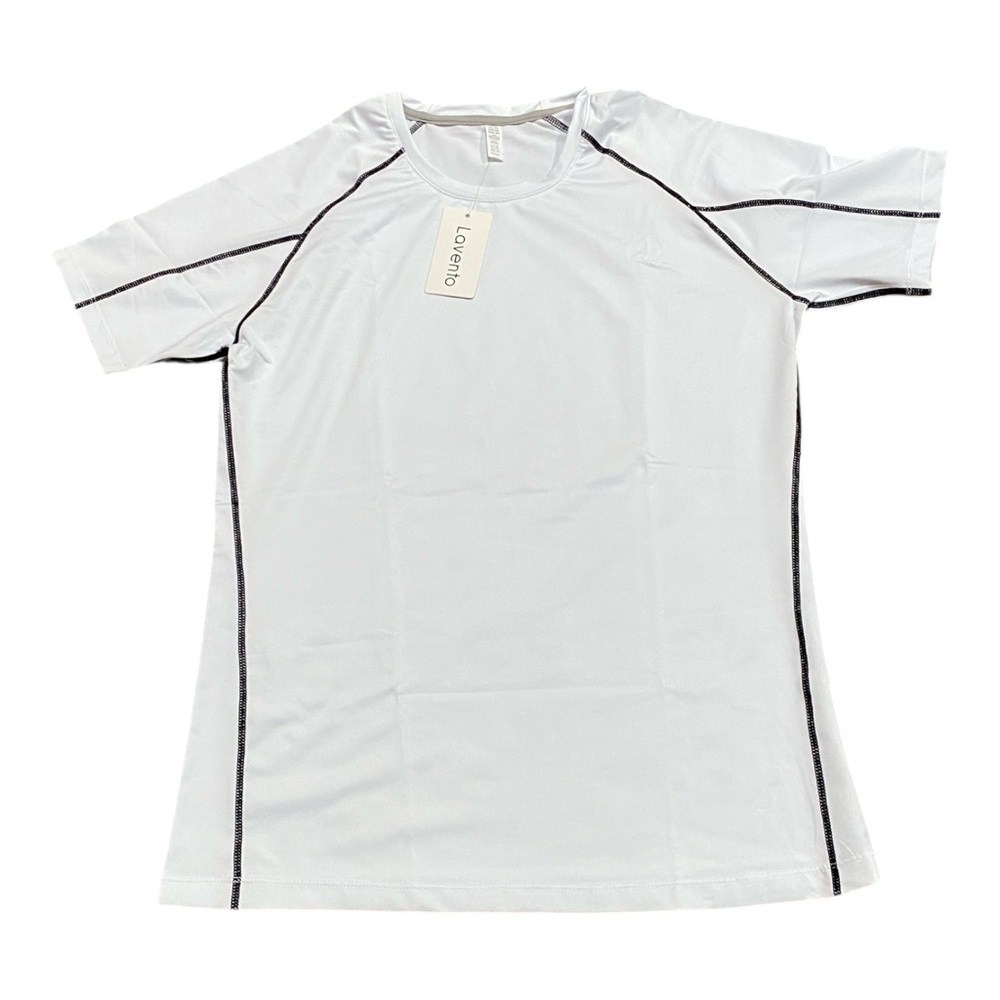White Short Sleeve Tee with Black Accents